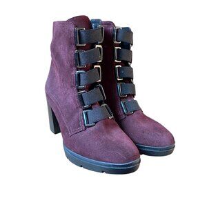Fabianelli Suede Leather Ankle Moto Heeled Ankle Boots - Size 10